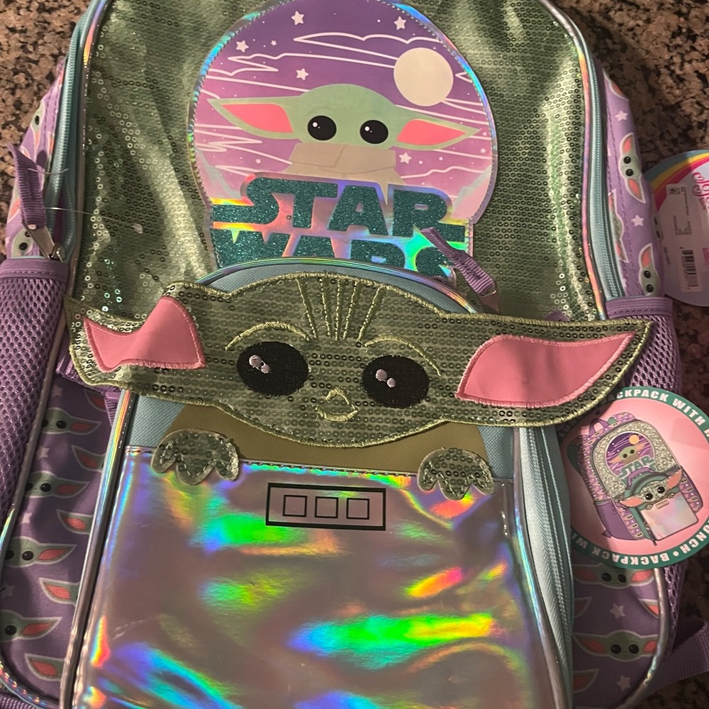 Star Wars Kids Backpack with Baby Yoda - Green and Silver
